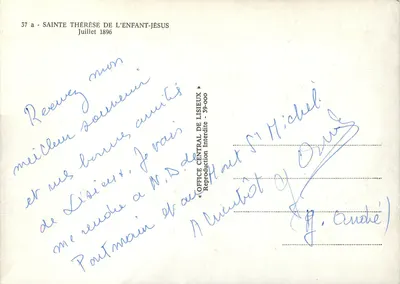 Siostra Teresia z Dziecka Jezus — Lipiec 1896 — Office Central de Lisieux — Rewers