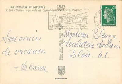 Bilhete postal moderno A Bretanha em Cores Goleta Toda Velas no Oceano Navio — Verso