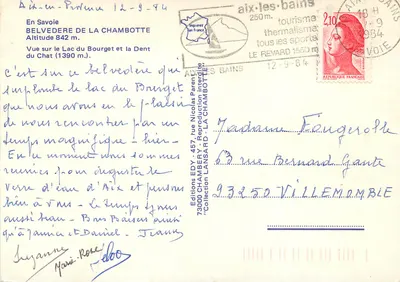 Widok na jezioro Bourget — Aix-les-Bains — Wydawnictwo Nicolas Parent — Rewers
