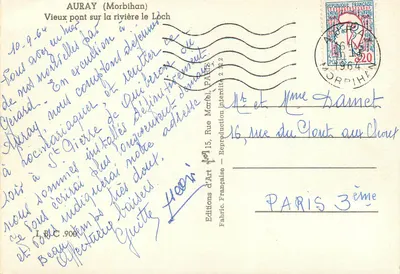 Auray (Morbihan) — Velho ponte sobre o rio Loch — Éditions d'Art, Paris — Verso