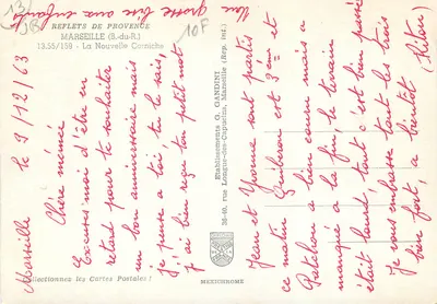 A Nova Corniche — Marselha — Editor IRIS, n° 13.55/159 — Verso