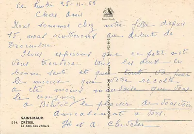 Saint-Maur - O canto dos veleiros — Fotogravure Raymon - Brunoy, n° 514 — Verso