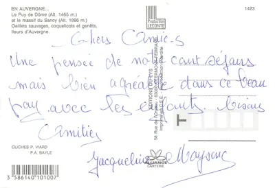Auvergne — paisajes y flores — Ediciones Leconte — Reverso