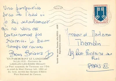 Ponte suspensa de Tarassac — Lamalou-les-Bains — Sociedade das cartas postais APA-POUX - ALBI — Verso