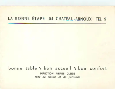 La Bonne Étape — Château-Arnoux — editor desconhecido, número de série não visível — Verso