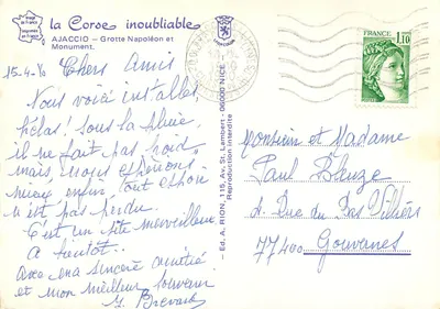 Monumento a Napoleão em Ajaccio — Ed. A. Rion, n° 11 — Verso