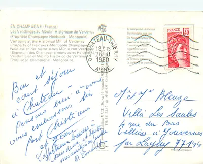 Zbieranie winogron w Champagne — Historyczny młyn w Verzenay — Wydawnictwo MAGE — Rewers