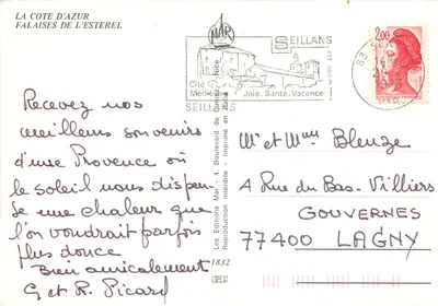 Falaise Estérel — Côte d'Azur — Wydawnictwo Mar, nr 1832 — Rewers
