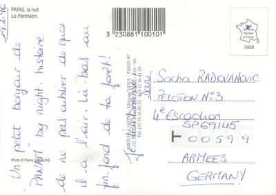 Panthéon — Paryż w nocy — ABEILLE-CARTES Wydawnictwo 'LYNA' N°3 — Rewers