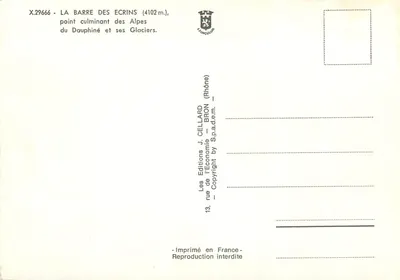 La Barre des Écrins (4102 m) — ponto culminante das Alpes do Dauphiné e seus glaciares — Edições J. Cellard — Verso