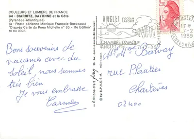 Biarritz, Bayonne e la costa — Carta aerea Monique François-Bordeaux — Éditions d'art Jean-Jaurès-94-Arcueil — Verso