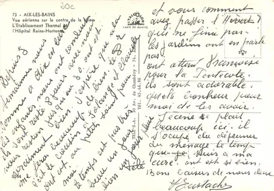 Aix-les-Bains — Widok z góry na centrum miasta, Szpital Reine-Hortense i ogrody — TELL-S.A. - 74, Annecy — Rewers