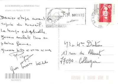 Bormes-les-Mimosas — cartão postal turístico — Éditions S.M.D. CIM — Verso