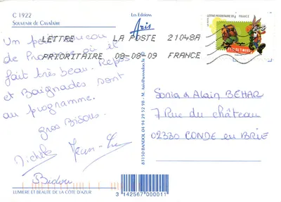 Porto de Cavalaire — vista do porto, praia e flores — Les Editions Aris, C 1922 — Verso