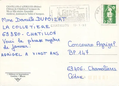 Castelo de Châtillon-d'Azergues — Conjunto medieval dominando a Vale d'Azergues — Éditions e Impressões Combier / Mâcon — Verso