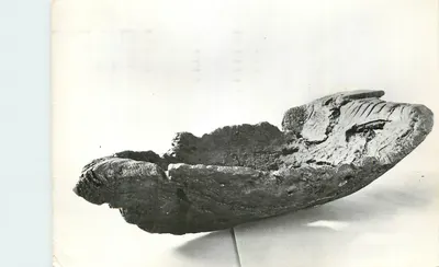Hull de um navio medieval — encontrado em Blea Tarn, Lancaster, 1897 — Lancaster City Museum