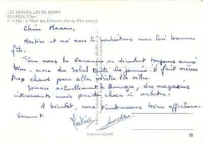 Hôtel des Échevins — Bourges (Cher) — Éditions Valoire — Rewers