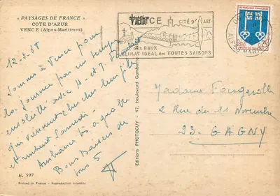 Vence — Côte d'Azur (Alpes-Maritimes) — Wydawnictwo Photoguy, seria E. 597 — Rewers