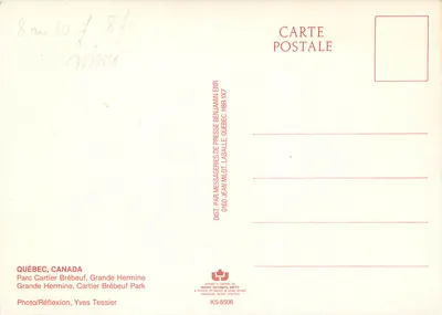 Grande Hermine — historyczny statek w Parku Cartier Brébeuf, Quebec — wydawca: Carte Postale — Rewers