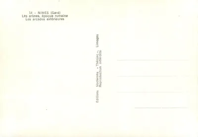 Nîmes — Les arènes, epoka rzymska — Wydawnictwo « Théójac », Limoges — Rewers