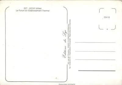 O Fórum e a Estação Termal — Vichy (Allier) — Éditions du Lys — Verso