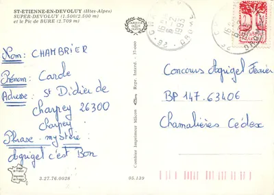 St-Etienne-en-Devoluy (Hautes-Alpes) — Super-Devoluy e o Pic de Bure — Imprimeur Combier — Verso