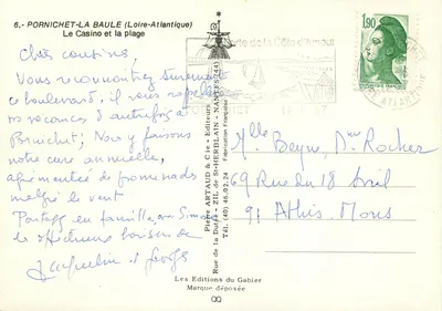 PORNICHET-LA BAULE (Loire-Atlantique) — O Casino e a praia — Editores Pierre ARTAUD & Cie — Verso