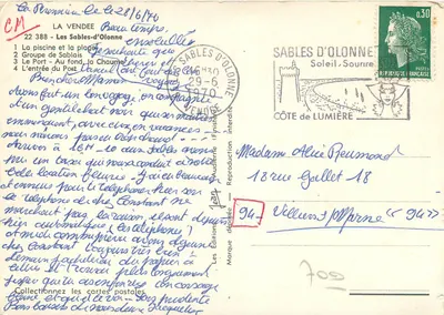 Les SABLES d'OLONNE — widok basenu, portu, kąpielaków i grupy Sablais — Wydawnictwo Jean — Rewers