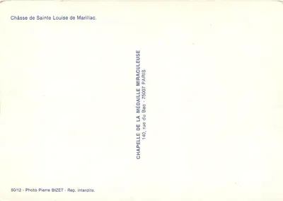 Câmara de Santa Luísa de Marillac — Capela da Medalha Milagrosa — Foto Pierre Bizet — Verso