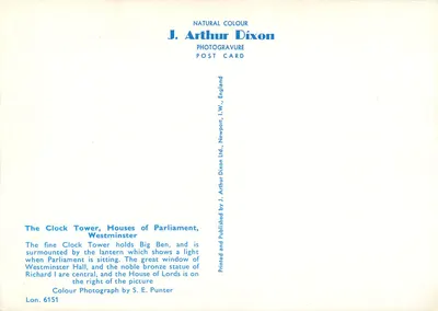 Dom Parlamentu — Big Ben — J. Arthur Dixon, n° 6151 — Rewers