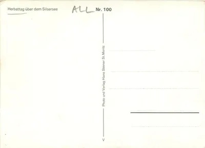 Dia de outono sobre o lago Silsersee — Foto Hans Steiner, Nr. 100 — Verlag St. Moritz — Verso