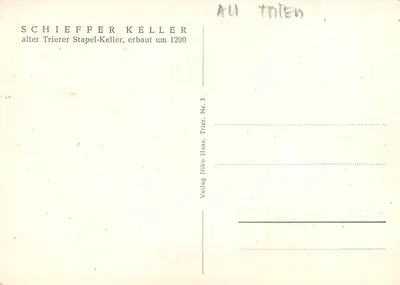 Schieffer Keller — Widok z Hali Magazynowej na Zamek — Wydawnictwo Niko Haas, Trier, nr 3 — Rewers