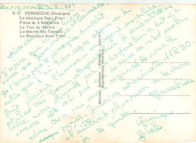 Périgueux — widok panoramiczny, plac 4 Września, wieża Vésone, ruiny, dom konsulów — Wydawnictwo Théodéjac — Rewers