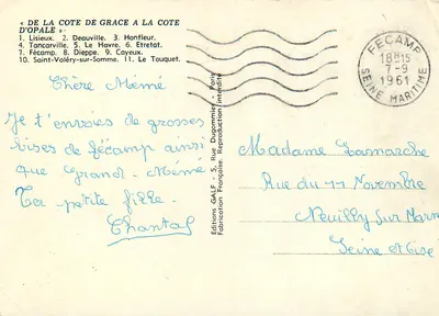 Côte de Grâce à la Côte d'Opale — Carte postale illustrée avec sites de la côte, éditeur GALF — Rewers