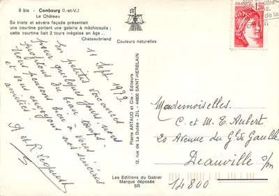 Zamek w Combourg — Widok zamku z okrągłą wieżą — Wydawnictwo Saint-Herblain — Rewers