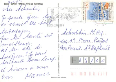 Vinhos de Touraine — Carta vinícola com cepas e safras — Edições Benoit France — Verso
