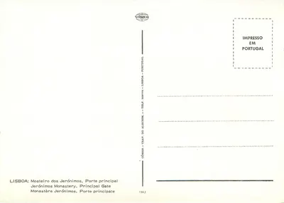 Lisbona — Klasztor Jerónimów, główne wejście — Wydawca COMÉR, n° 338976 — Rewers