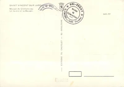 Casa de Clémenceau — Saint-Vincent-sur-Jard (Vendée) — Edições Bel-Esbat, n° 141/77 — Verso
