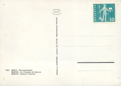 Bern — Fontanna Samsona — Wydawnictwo C. Sartori, n° 7905 — Rewers