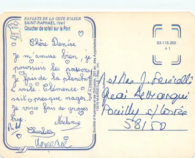 Saint-Raphaël — zachód słońca nad portem — Imprimerie de France — Rewers