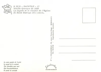 Kościół św. Eutropiusza w Saintes w XIX wieku — rysunek z 1850 roku, wydawca L. Chatagneau, nr 5031 — Rewers