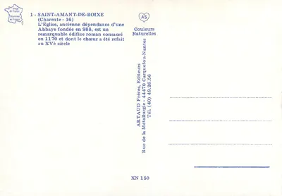 Saint-Amant-de-Boixe — Igreja Romana fundada em 1170, nave reformada no século XV — Artaud Frères, Editores — Verso