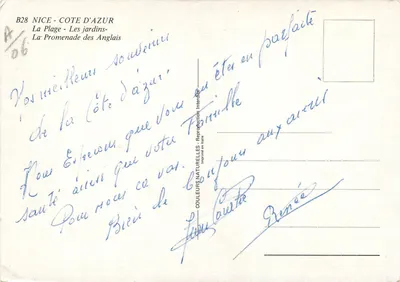 Nice-Côte d'Azur — widok na plażę i promenadę Anglijską — wydawca Couleurs Naturelles, seria B28 — Rewers