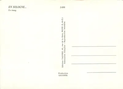 Em Sologne... — Uma lagoa — Edições Valoire, n° 5696 — Verso