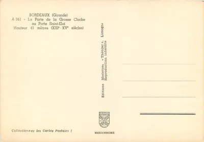 Bordeaux — Porta Saint-Eloi (Grande Campana) — Edições Modernas « Théolojac » — Verso
