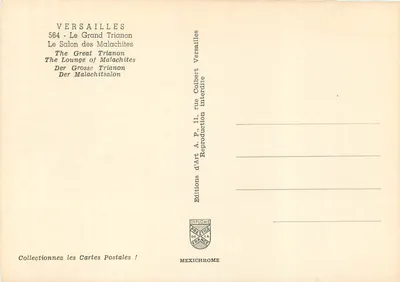 Versailles — O Grande Trianon, O Salão das Malachitas — Éditions d'Art A.P. — Verso