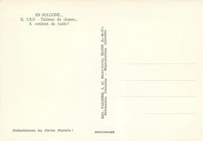 Caça na Sologne — Quadro de caça — Editor Valoire, n° H.5.613 — Verso