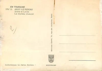 Azay-le-Rideau — O castelo iluminado — Editions Gréff, Paris — Verso