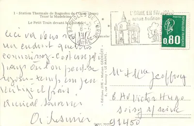 Estação Termal de Bagnolles de l'Orne — O Pequeno Trem diante do Castelo — Edições JIPE - Casa GEORGET - LE MANS — Verso