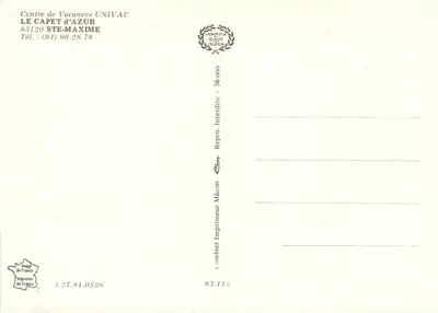 Hotel Le Capet — Ste-Maxime — Wydawca Combibier Mâcon — Rewers
